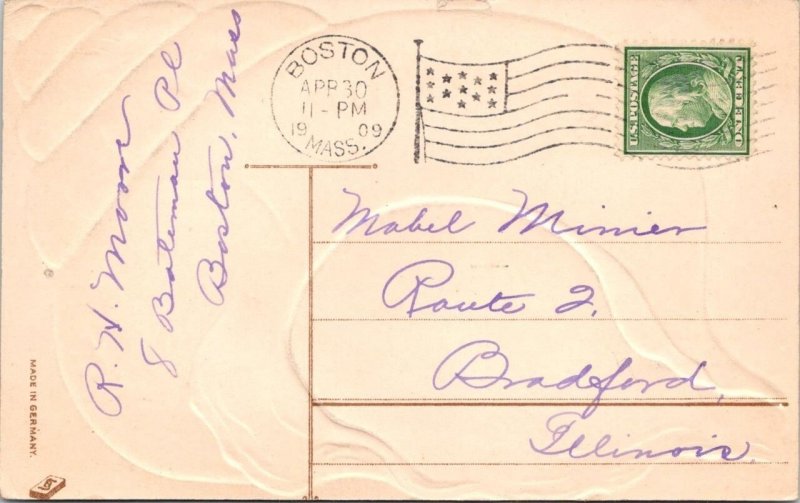 Boston, MA Massachusetts  CONCH SHELL SOUVENIR   1909 Embossed Postcard