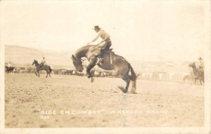 RPPC Ride Em Cowboy A Nevada Bronco, Horses PM Lovelock 1946 Vintage Postcard