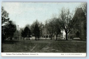 Grinnell Iowa IA Postcard Campus View Looking Northwest Tree Lined Street View