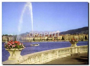 Modern Postcard Geneve jet of water and Mont Blanc