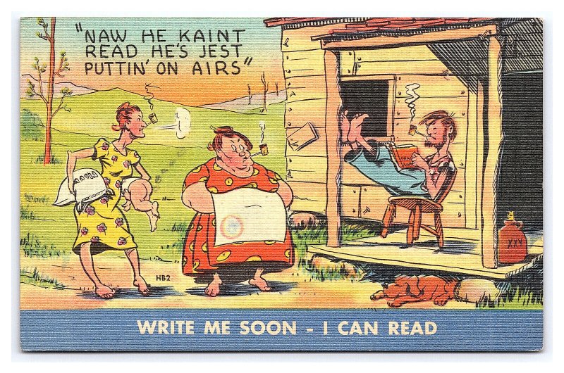 Write Me Soon - I Can Read c1946 Comic Postcard 