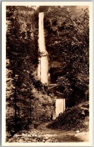 Multnomah Falls Waterfall in Oregon OR Real Photo RPPC Postcard