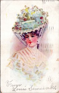 Postcard Woman in Fancy Hat - J.I. Austen 407