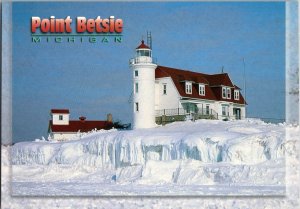 Point Betsie Lighthouse Michigan Winter Ice Snow Postcard CF5