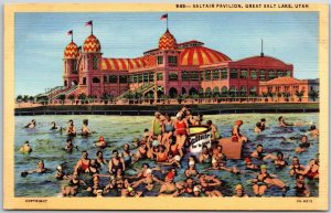 Saltair Pavilion Great Salt Lake Utah Bathing Beach & Boardwalk Crowd Postcard