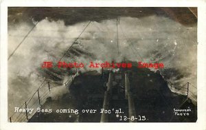 US Navy, RPPC, Heavy Seas Coming over Foc'sl, Guns, Shaffer's Photo 1913