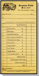 Elmside Farm Dairy Order Slip, East Blackstone, Mass/MA