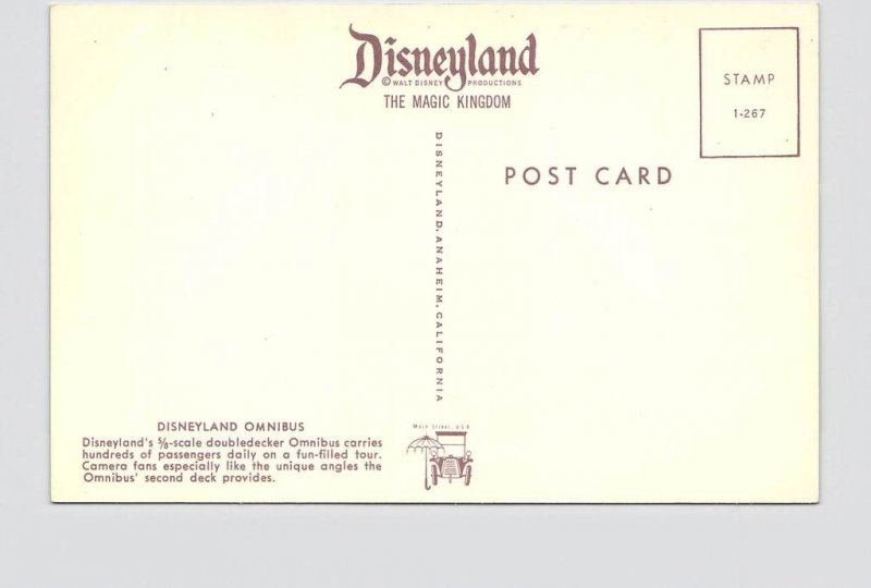 VINTAGE POSTCARD DISNEYLAND MAIN STREET USA OMNIBUS