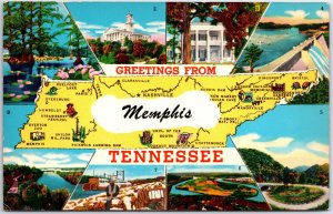 VINTAGE POSTCARD MULTIPLE MINI-SCENES AND MAP OF THE STATE OF TENNESSEE