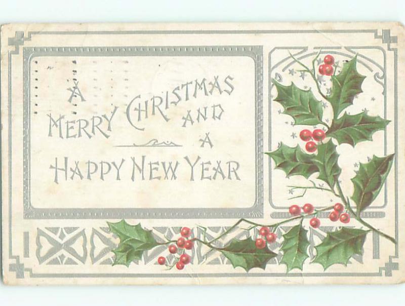 Pre-Linen MERRY CHRISTMAS AND HAPPY NEW YEAR - HOLLY AND BERRIES k1502