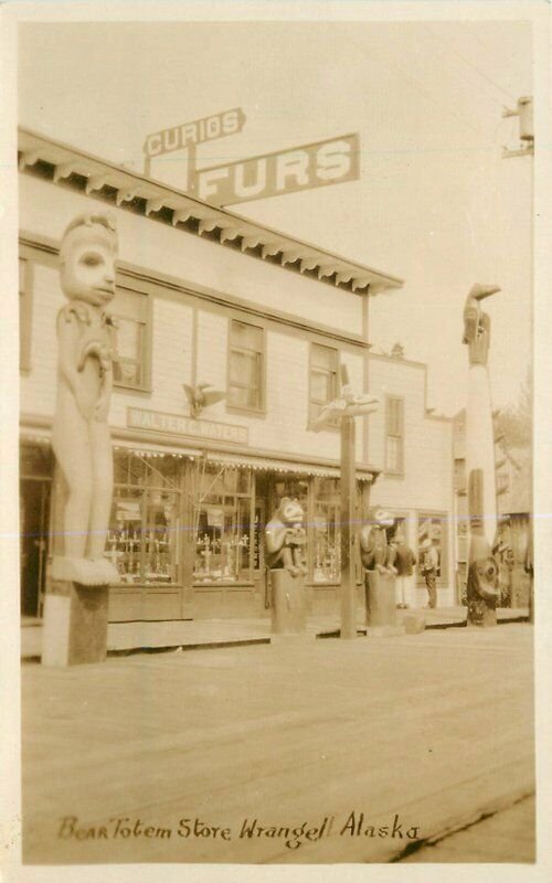 Bear Totem Store Wrangell Alaska Gift Curios  Fuss 1929 RPPC Photo Postcard 7197