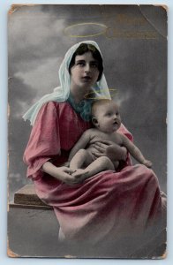 Christmas Postcard Angels Woman And Child Gel Grandview Iowa IA 1914 Antique
