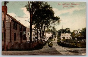 Groton Connecticut~Fort Hill & Monument~Telephone Poles~PM 1913 Postcard