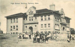 Postcard 1908 Nebraska Fairbury High School Building Weisel roadside 22-13651