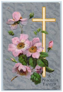 c1910's Peaceful Easter Holy Cross Flowers Embossed Posted Antique Postcard