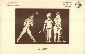 Golf Golfing Silhouette Art Deco Ateliers HTL Hold To Light c1920 Postcard xst