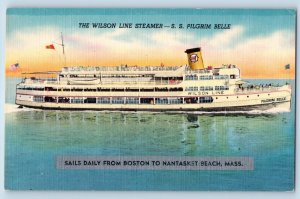 Nantasket Beach Massachusetts Postcard Wilson Line Steamer Pilgrim Belle c1940