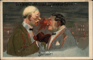 Bizarre Comic Drunk Man w/ Bright Glowing Nose Alcoholic c1910 Postcard