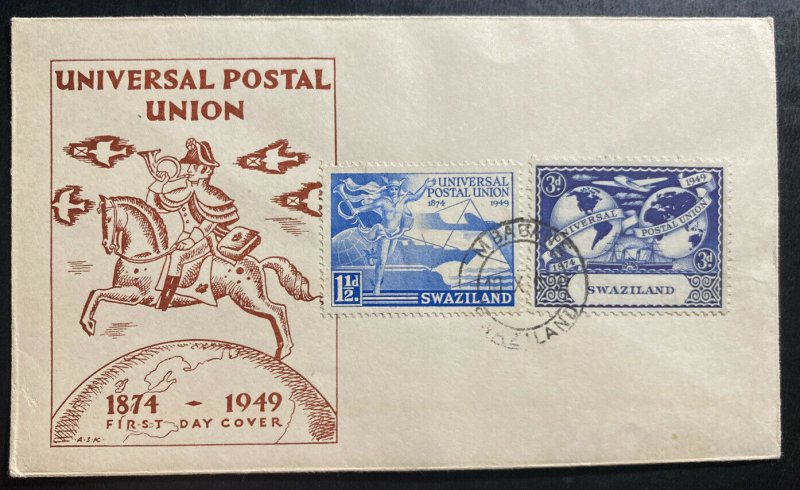 1949 Swaziland First Day Cover FDC Universal Postal Union UPU 