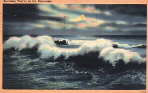 Vintage Postcard 1957 Breaking Waves in the Moonlight Ocean City New Jersey N.J.