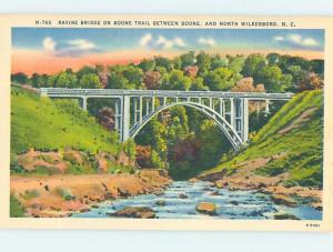 Unused Linen BRIDGE SCENE Boone To North Wilkesboro North Carolina NC H8190