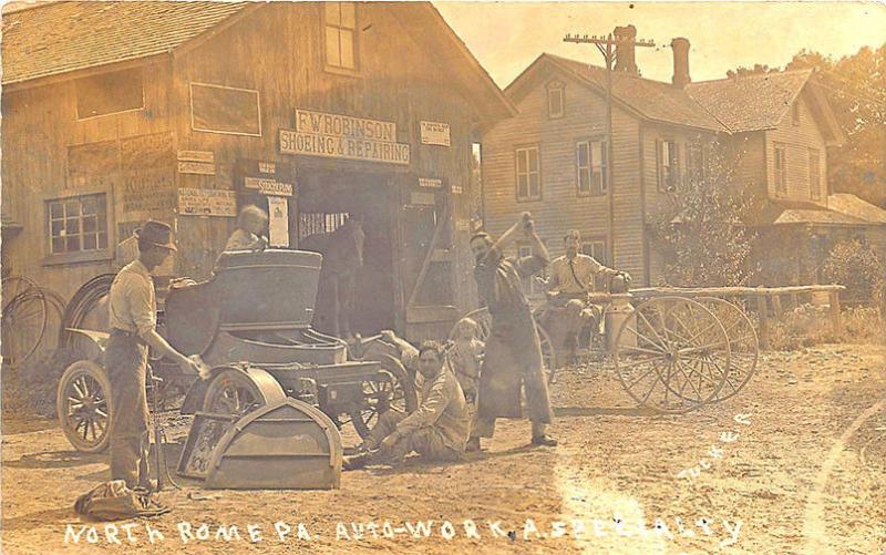 North Rome PA Auto-Work Specialty Wagon Blacksmith Repair Signed Postcard