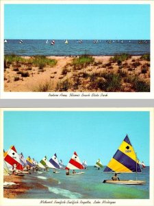 2~Postcards IL, Zion  ILLINOIS BEACH STATE PARK  Sunfish-Sailfish Regatta BOATS