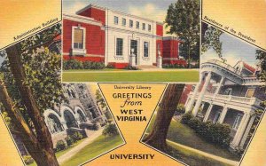 Greetings From University of West Virginia Morgantown WV 1940s linen postcard