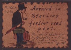 Arrived in Sterling,Man,Suitcase,Leather Postcard 