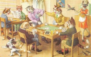 ALFRED MAINZER  Dressed CATS #4983 POKER~CARD GAME  Beer~Cigars  Belgium Card