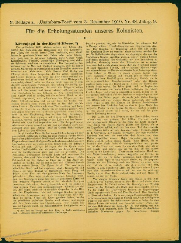 Germany 1910 E Africa Deutsche Ost-Afrika Usambara Post Complete Newspaper 73337
