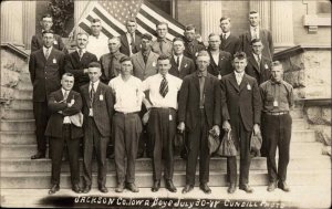 Jackson Co. Iowa IA Patriotic WWI American Flags Men c1910s Real Photo Postcard