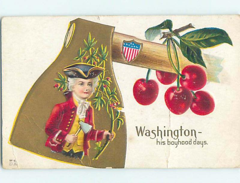 Pre-Linen patriotic YOUNG GEORGE WASHINGTON PICTURED ON LARGE AXE HJ2805