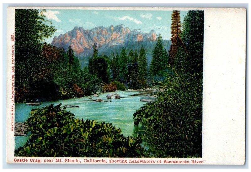 c1905 Castle Crag Showing Sacramento River Mt. Shasta California CA Postcard