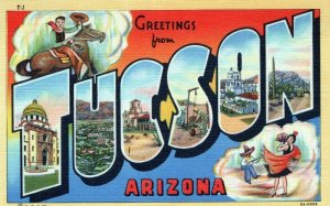 AZ, Tucson, Arizona Linen Large Letter Postcard, Curt Teich