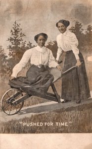 Humour Women With Wheelbarrow Pushed For Time