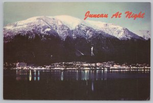 Juneau Alaska~Skyline from Bay @ Night~Capitol~Continental Postcard