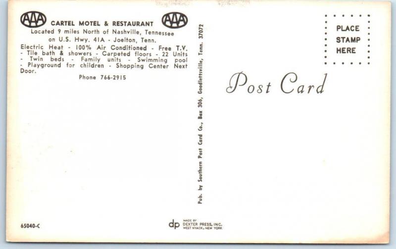 NASHVILLE, Tennessee TN   Roadside CARTEL MOTEL & RESTAURANT  VW Bug  Postcard