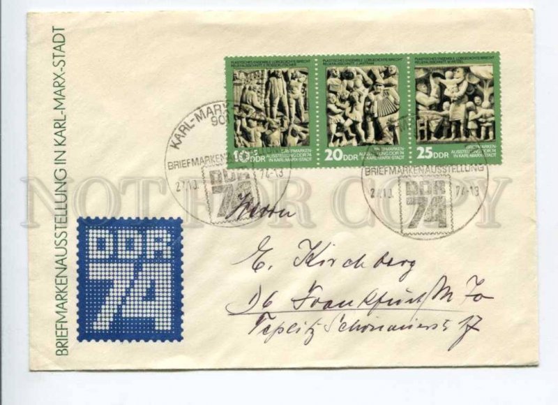 421635 GDR 1974 Karl Marx Stadt philatelic exhibition COVER strip stamps