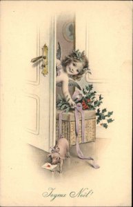 Christmas Fairy Cherub Child & Pig M Munk #401 c1910 Postcard