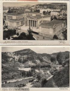 Lot 2 photo postcards Greece Athens Academy & Xylokastro Sythas river stamps