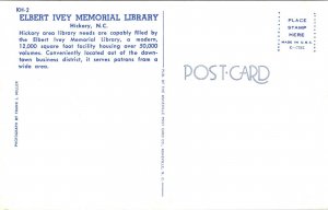 Elbert Ivey Memorial Library Hickory NC North Carolina Hickory Postcard VTG UNP  