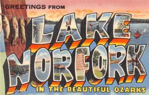 Lake Norfork Arkansas Greetings From large letter linen antique pc Z49795