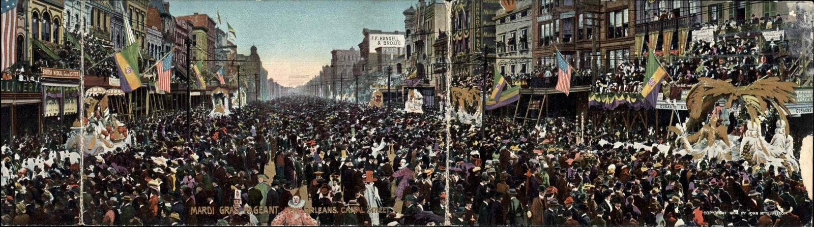 New Orleans Mardi Gras Tuck 3 Panel Fold Open Panorama Postcard C1910 United States 