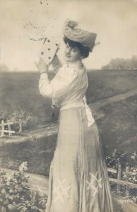 Art Nouveau Lady With A Letter Vintage RPPC 08.38 