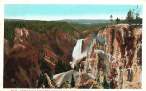 Vintage Postcard 1930 Great Falls and Point Yellowstone National Park Wyoming WY