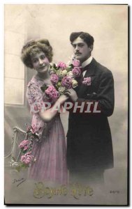 Old Postcard Fantasy Woman Couple Bonne Fete