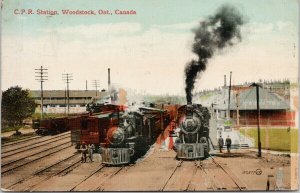 Woodstock Ontario CPR Railway Station Trains c1913 Valentine Postcard E86