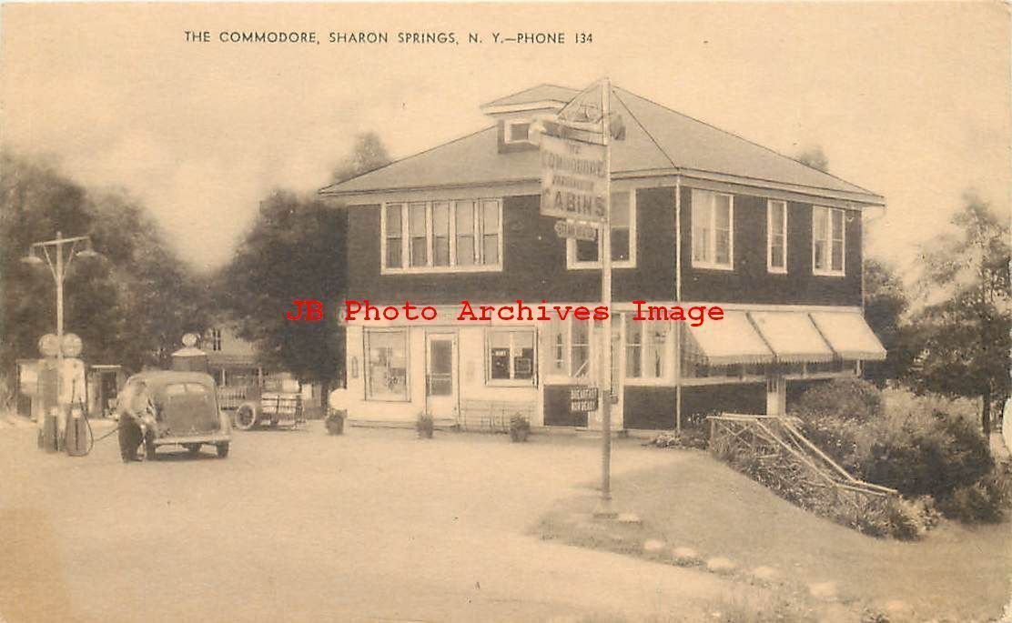 NY, Sharon Springs, New York, Commodore Cabins, Gas Station, Artvue United States New York