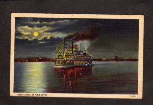 KY Steamer Steamship Ship Boat Night View Ashland Kentucky Ohio River Postcard